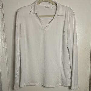 White Long Sleeve Polo Top